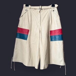 Vintage cream leather lace-up shorts